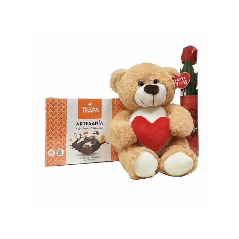 Imagen oso san valentin marron claro + bombon + rosa