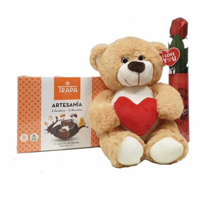 Imagen oso san valentin marron claro + bombon + rosa Imagen oso san valentin marron claro + bombon + rosa