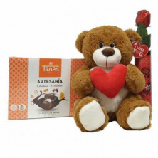 Imagen oso san valentin marron oscuro + bombon + rosa