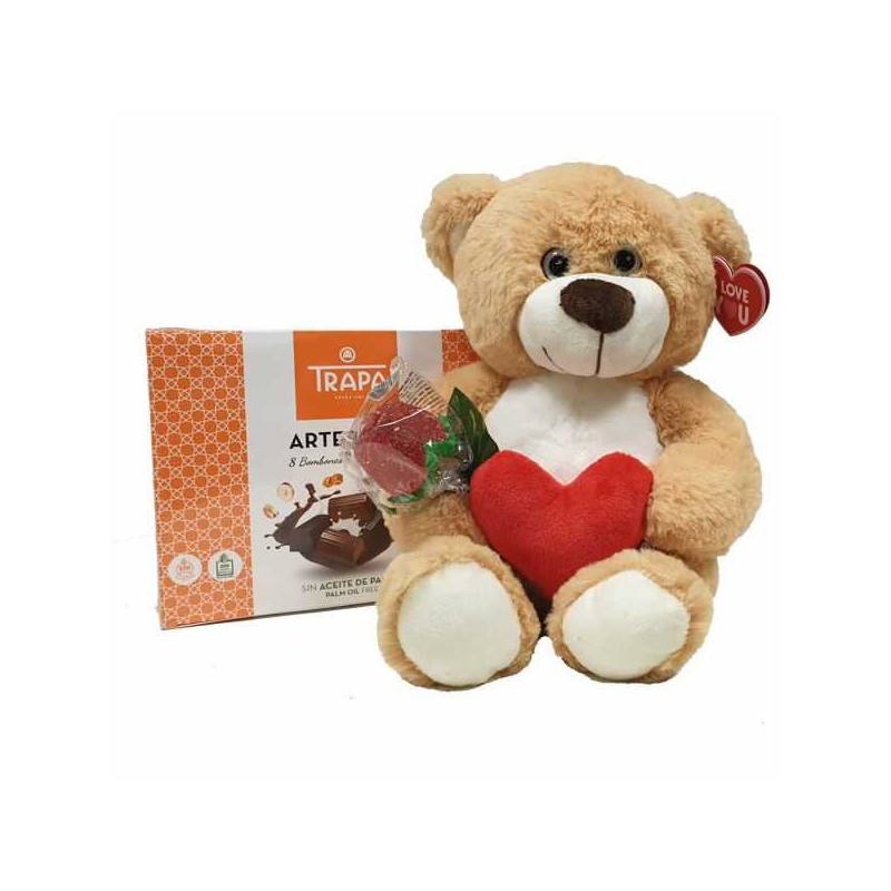 Imagen oso san valentin marron claro + bombon + rosa goma