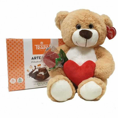 Imagen oso san valentin marron claro + bombon + rosa goma Imagen oso san valentin marron claro + bombon + rosa goma