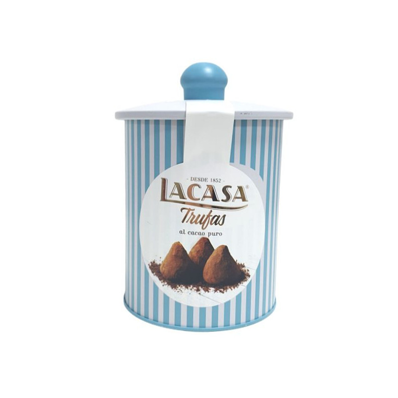 Imagen lata trufas al cacao puro 100grs azul
