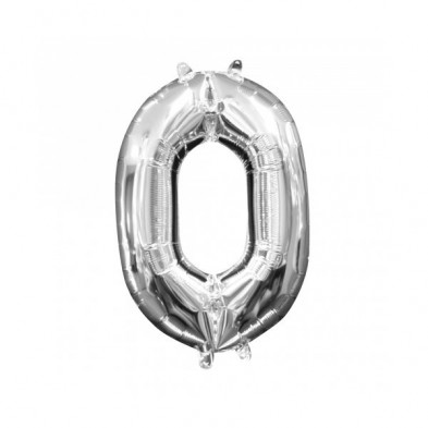 Imagen globos mini auto-inflable numero 0 plata alto 40cm