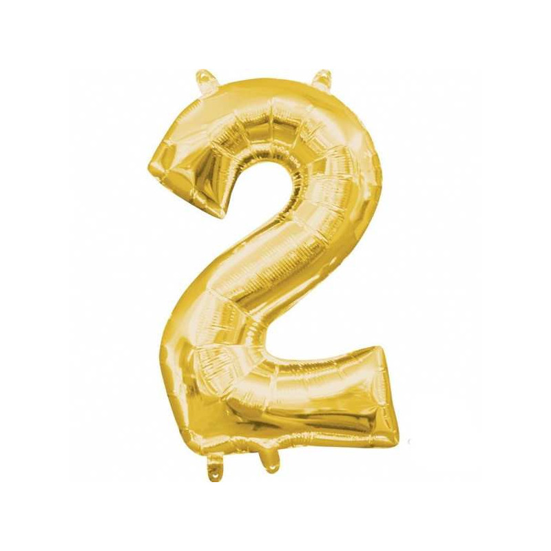 Imagen globos mini auto-inflable numero 2 oro alto 40cm Imagen globos mini auto-inflable numero 2 oro alto 40cm