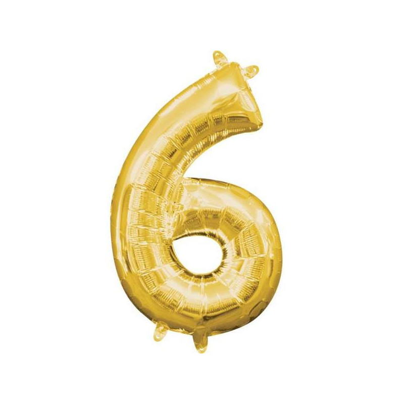 Imagen globos mini auto-inflable numero 6 oro alto 40cm Imagen globos mini auto-inflable numero 6 oro alto 40cm