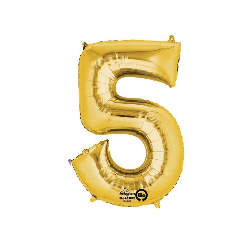 Imagen globos mini auto-inflable numero 5 oro alto 40cm