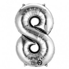 Imagen globos mini auto-inflable numero 8 plata alt 40cm