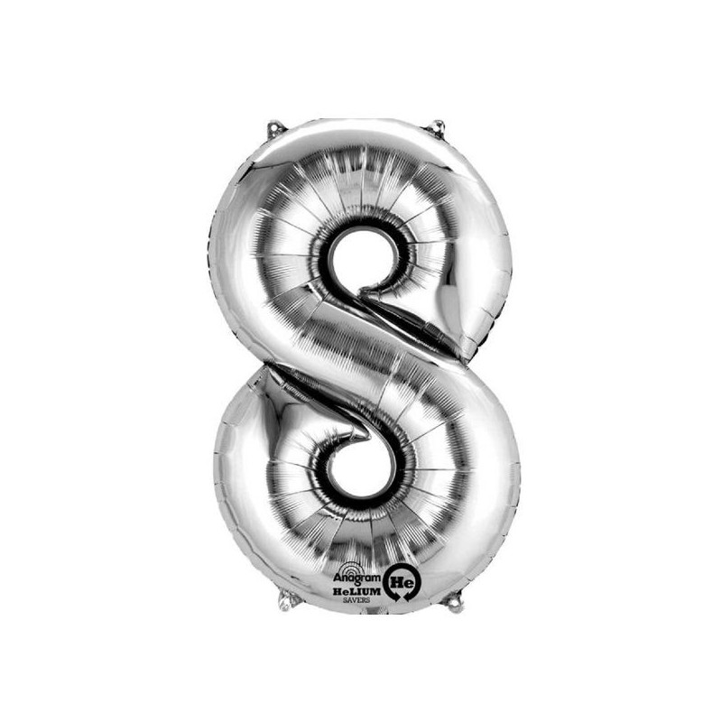 Imagen globos mini auto-inflable numero 8 plata alt 40cm