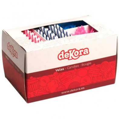 Imagen caja 100 velas rosas y azules con soporte 6 cm Imagen caja 100 velas rosas y azules con soporte 6 cm