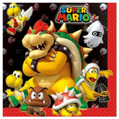 Imagen pack 16 servilletas super mario bowser 33x33cm