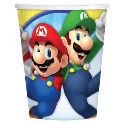 Imagen pack 8 vasos de papel super mario y luigi