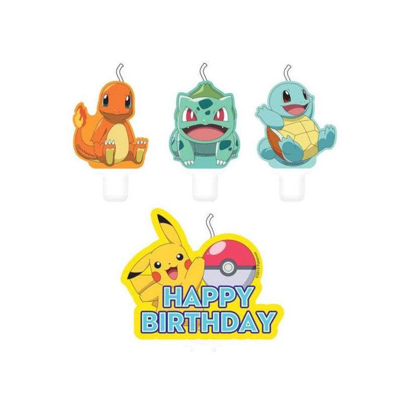 Imagen pack 4 velas pokémon pikachu y pokémon iniciales