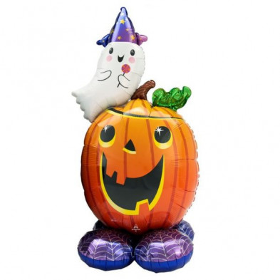Imagen globo foil gigante calabaza y fantasma 71x142cm Imagen globo foil gigante calabaza y fantasma 71x142cm
