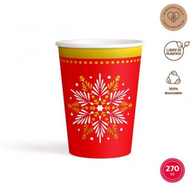 imagen 1 de vaso cartón 270cc rojo efecto metallic 6u