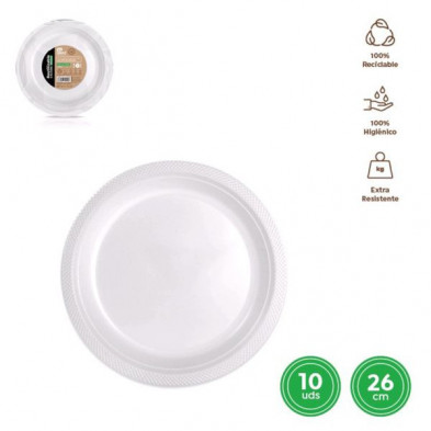 Imagen plato llano redondo blanco ø 26cm reutilizable 10u Imagen plato llano redondo blanco ø 26cm reutilizable 10u