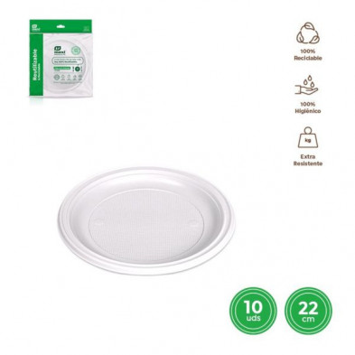 Imagen plato llano redondo blanco ø22cm reutilizable 10un Imagen plato llano redondo blanco ø22cm reutilizable 10un