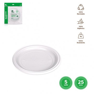 Imagen plato llano redondo blanco ø25cm reutilizable 5un Imagen plato llano redondo blanco ø25cm reutilizable 5un