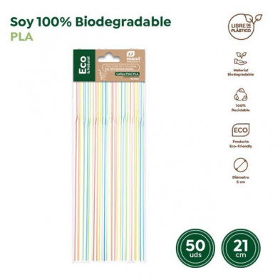 Imagen cañas flexibles biod rayadas color stdo bolsa 50u