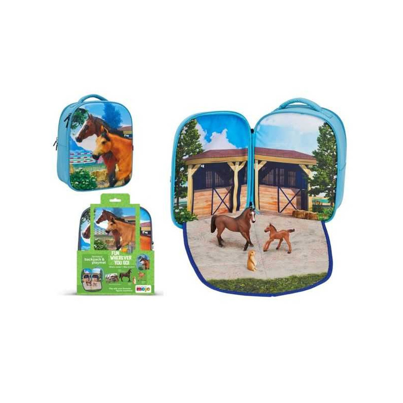 Imagen mochila caballos 3d junior con 3 figuras y folleto