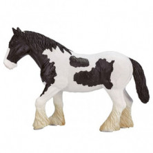 FIGURA DE CAVALO PERCHERON CLYDESDALE PRETO E BRANCO 15CM