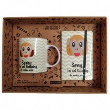 Imagen set libreta y taza emoji mono no escucha