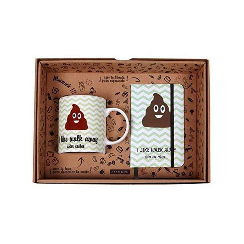 Imagen set libreta y taza emoji caca