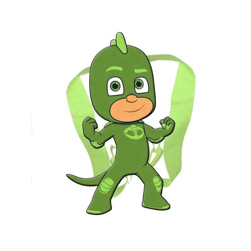 Imagen mochila peluche 3d gekko pj heroes en pijama