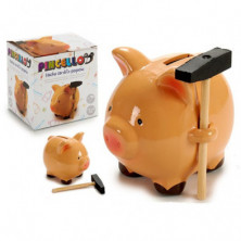 Imagen hucha ceramica cerdito con martillo
