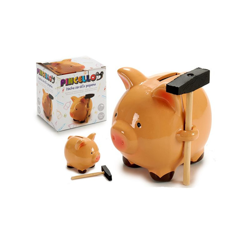 Imagen hucha ceramica cerdito con martillo
