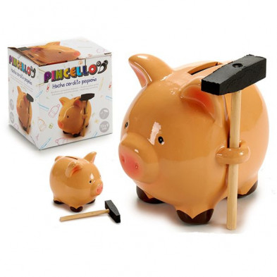 Imagen hucha ceramica cerdito con martillo