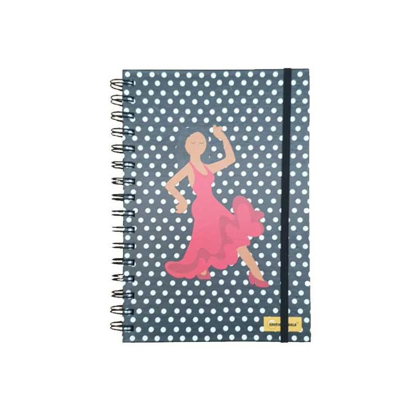 Imagen libreta a5 emoji flamenca negra con puntos