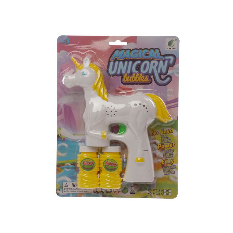 Imagen pistola de pompas de jabón unicornio blanco