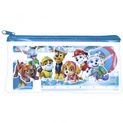 Imagen portatodo escolar azul con material paw patrol