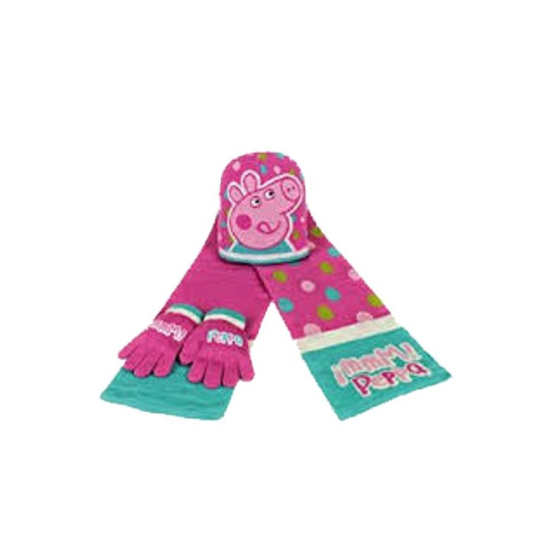 Imagen set gorro+bufanda+guantes peppa pig