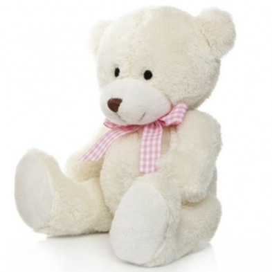 Imagen oso clásico crema lazo rosa 15cm Imagen oso clásico crema lazo rosa 15cm