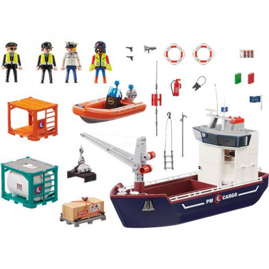 imagen 2 de gran portacontenedor con barco aduanero playmobil