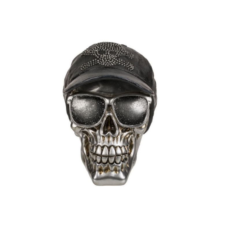 Imagen hucha calavera con gorra visera 16x13cm