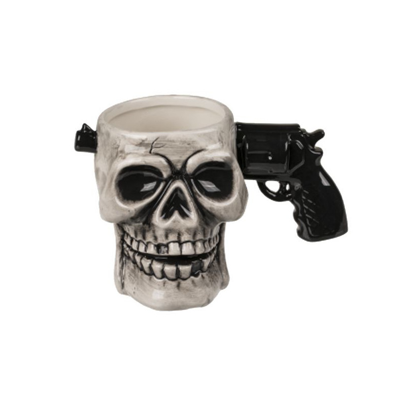 Imagen taza calavera con mando de pistola 17x11cm