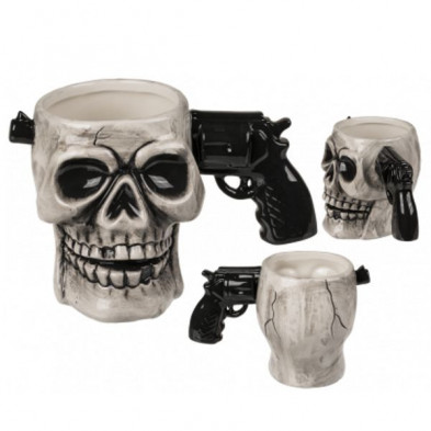 imagen 1 de taza calavera con mando de pistola 17x11cm