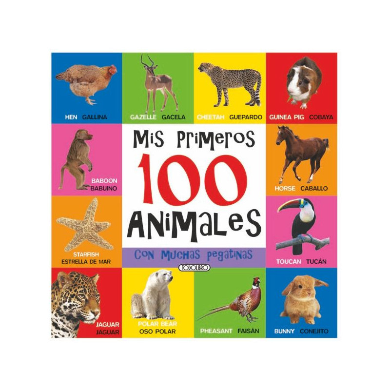 Imagen libro de pegatinas bilingüe 100 animales