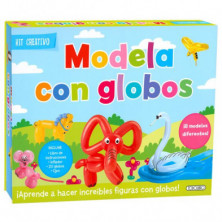 Imagen libro modela con globos con inflador y globos