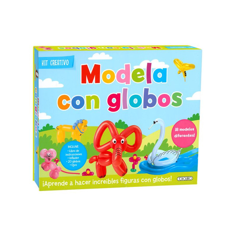 Imagen libro modela con globos con inflador y globos