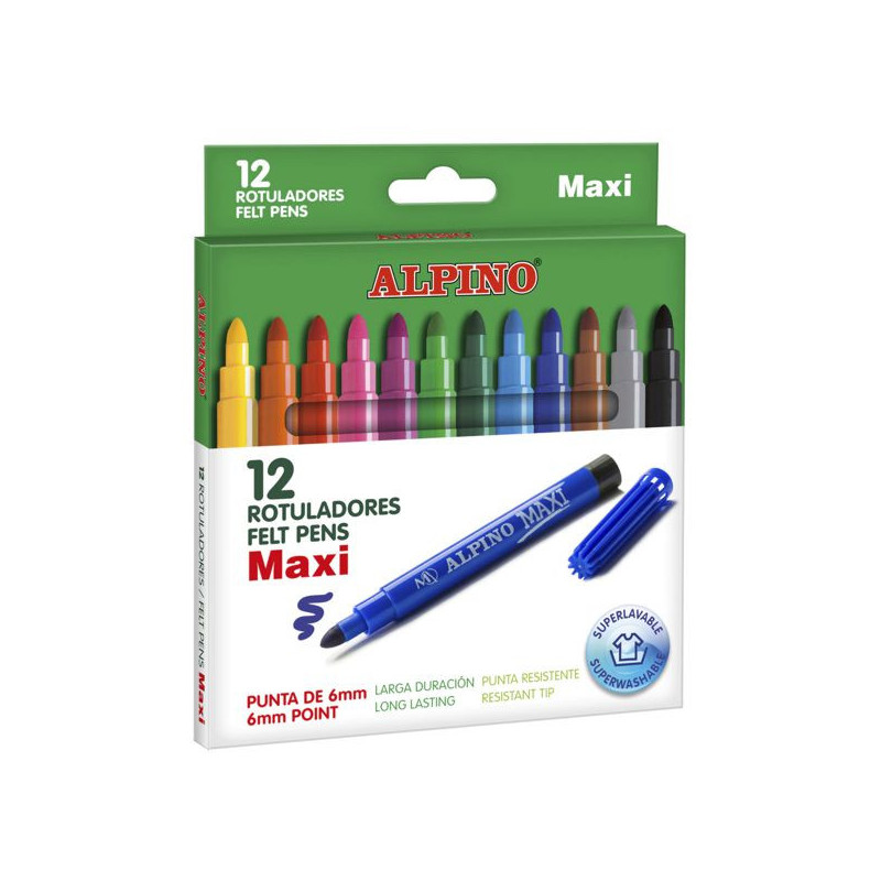 Imagen estuche 12 rotuladores alpino maxi punta 6mm