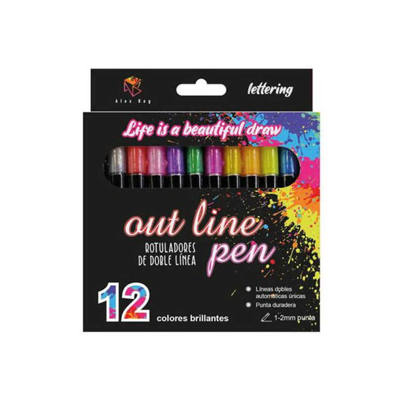 Imagen set 12 rotuladores outliner bicolor neon pastel Imagen set 12 rotuladores outliner bicolor neon pastel