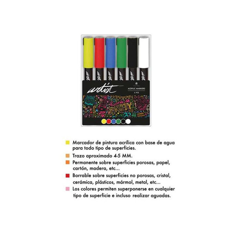 Mr. Wonderful Set 6 Rotuladores De Tinta Lavable – Colores Lila, Azul, Verde, Amarillo, Naranja Y Rosa – Para Artistas Insuperables