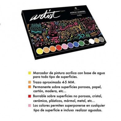 imagen 1 de estuche acrilicos gama artist 12 rotuladores