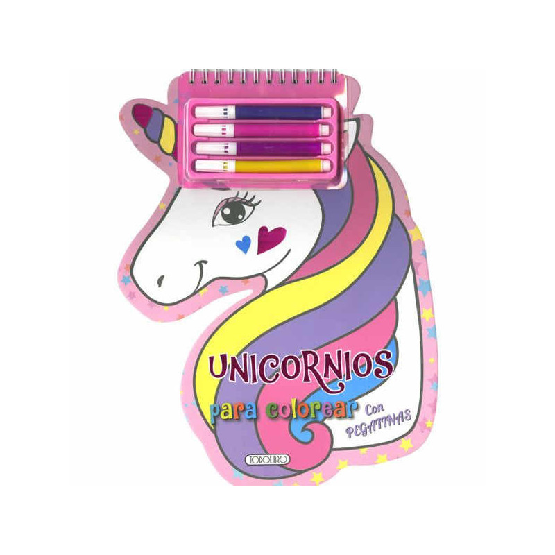 Imagen libro unicornios para colorear con pegatinas todol