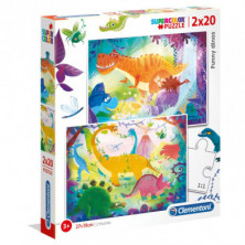 Imagen puzzle dinosaurios 2x20 piezas clementoni