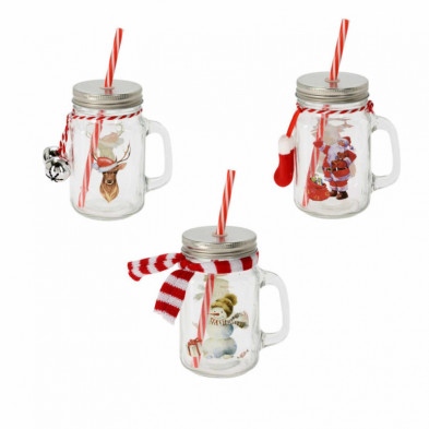 imagen 1 de tarro cristal tapa y pajita navidad 450ml surtidos