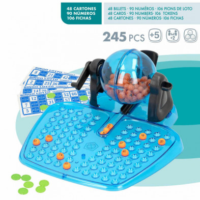 Bolas de jogo de bingo com números em azul com luzes